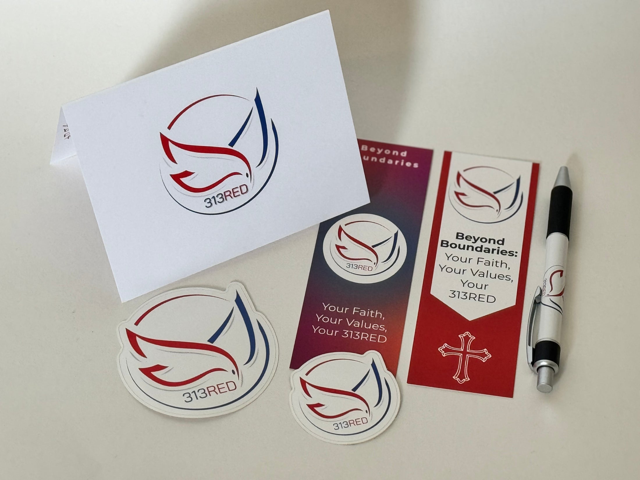 313RED - Bookmarks, Stickers & Pen